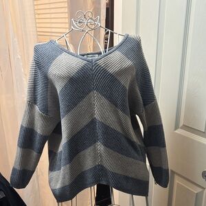 Miracle Gray Off-the-Shoulder Sweater with Modern Geometric Pattern